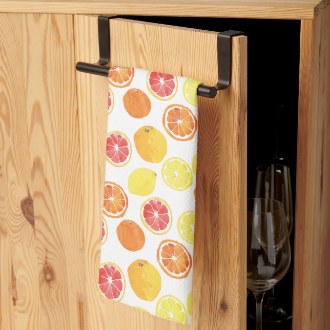 Watercolor Citrus Fruit Pattern Tea Towel (Thirds Fold)