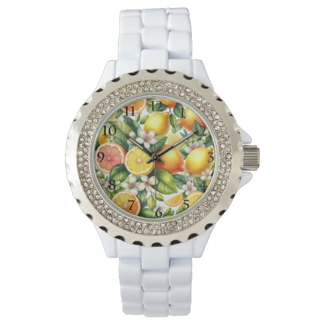 Watercolor Citrus Fruit Pattern Watch (Front)