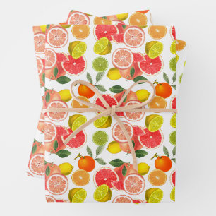 Watercolor Citrus Fruit Seamless Pattern Wrapping Paper Sheet