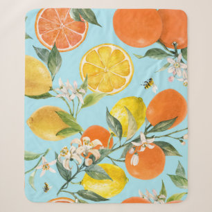 Watercolor Citrus Fruits: Hand Drawn Sherpa Blanket