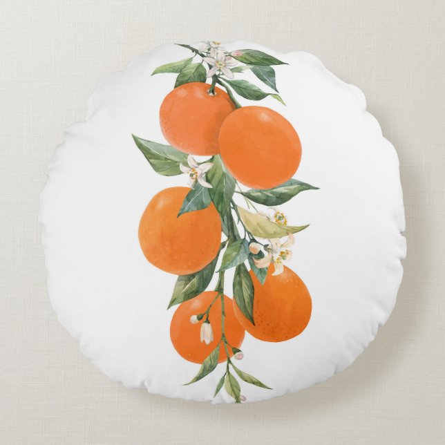 Watercolor citrus fruits orange lemon round cushion (Front)