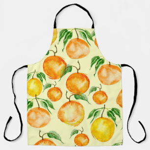 Watercolor citrus fruits, tropical pattern. apron