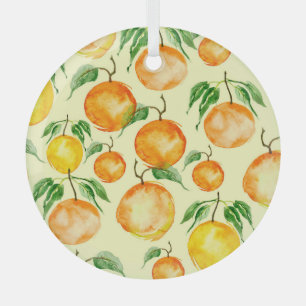 Watercolor citrus fruits, tropical pattern. glass tree decoration