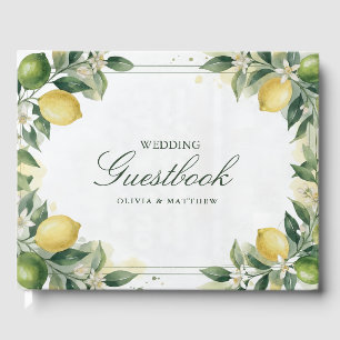 Watercolor Citrus Green Lemon Botanical Wedding  Guest Book