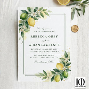 Watercolor Citrus Green Lemon Botanical Wedding Invitation