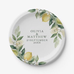 Watercolor Citrus Green Lemon Botanical Wedding Paper Plate