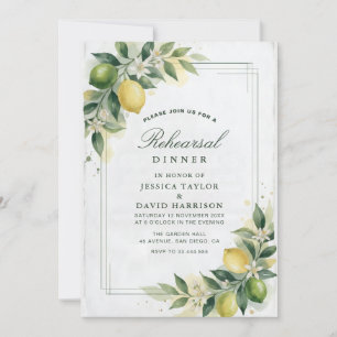 Watercolor Citrus Green Lemon Rehearsal Dinner Invitation