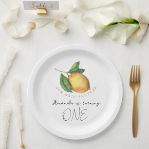 Watercolor citrus lemon 1st birthday party paper plate