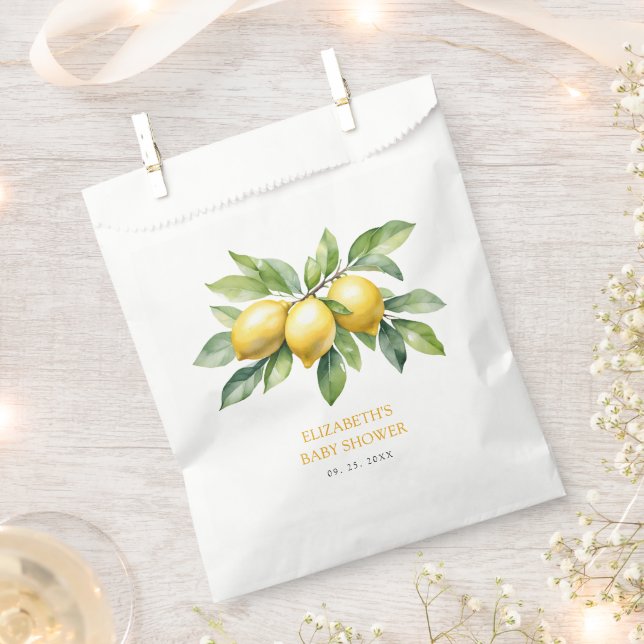 Watercolor Citrus Lemon Baby Shower Favour Bags (Clipped)