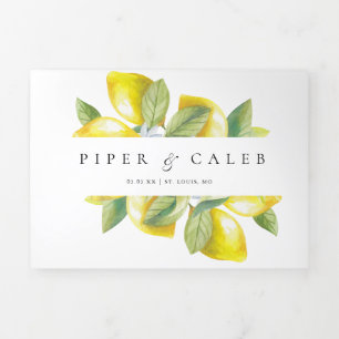 Watercolor Citrus Lemon Blossom Wedding Tri-Fold Invitation