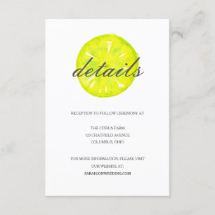 Watercolor Citrus/Lemon Wedding Details Card
