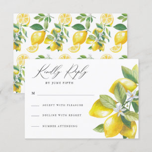 Watercolor Citrus Lemon Wedding RSVP Card