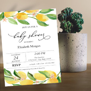 Watercolor Citrus Lemons Baby Shower Invitation