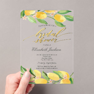 Watercolor Citrus Lemons Bridal Shower Acrylic Invitations