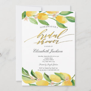 Watercolor Citrus Lemons Bridal Shower Invitation