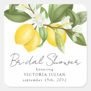 Watercolor Citrus Lemons Bridal Shower Square Sticker