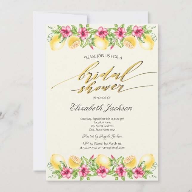Watercolor Citrus Lemons Yellow Bridal Shower  Invitation (Front)