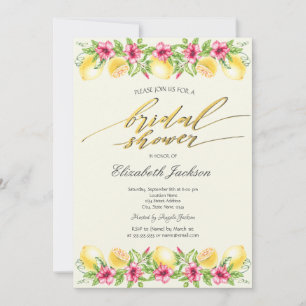 Watercolor Citrus Lemons Yellow Bridal Shower Invitation