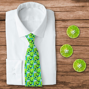 Watercolor Citrus Lime Slices on Blue Background  Tie