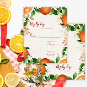Watercolor Citrus Orange Autumn Fall Wedding RSVP Card