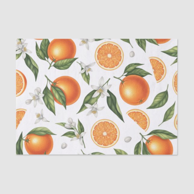 Watercolor Citrus Orange Botanical Pattern Tissue  Paper (Front)