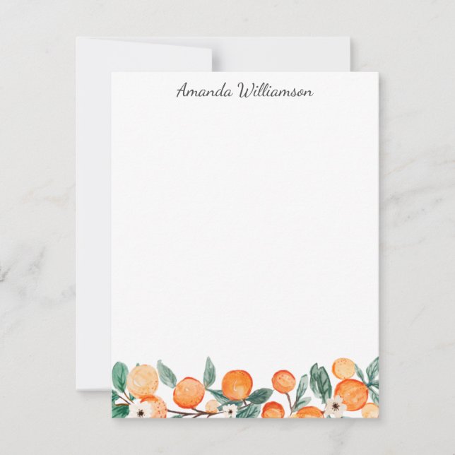 Watercolor Citrus Orange Fruit Personalised Card (Front)