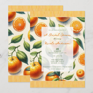 Watercolor Citrus Orange Leaves Bridal Shower Invitation