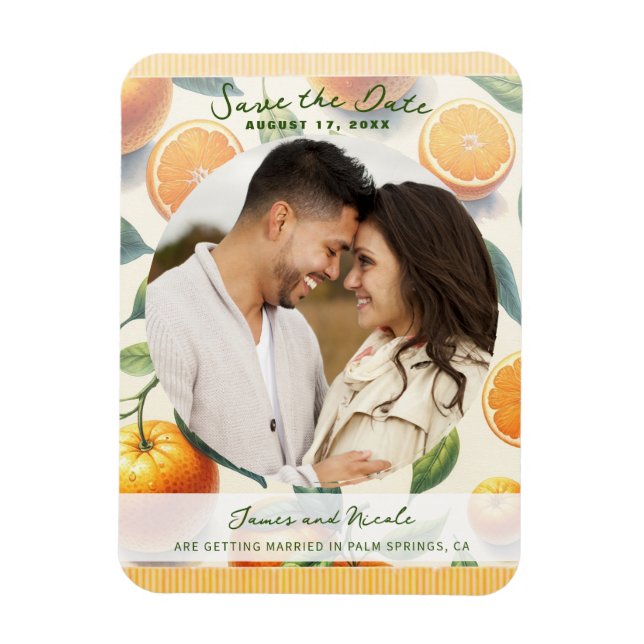 Watercolor Citrus Orange Leaves Save the Date Magnet (Vertical)