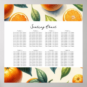 Watercolor Citrus Orange Leaves Seating Chart
