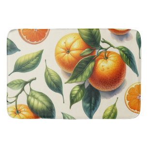Watercolor Citrus Orange Leaves Wedding Bath Mat