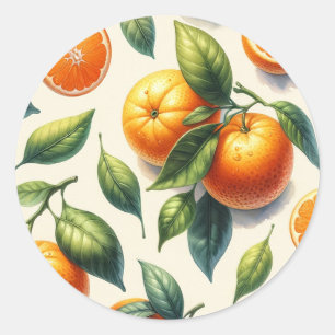 Watercolor Citrus Orange Leaves Wedding Classic Round Sticker