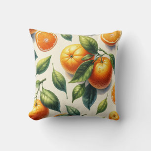 Watercolor Citrus Orange Leaves Wedding Cushion