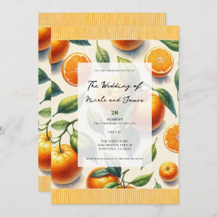 Watercolor Citrus Orange Leaves Wedding Invitation
