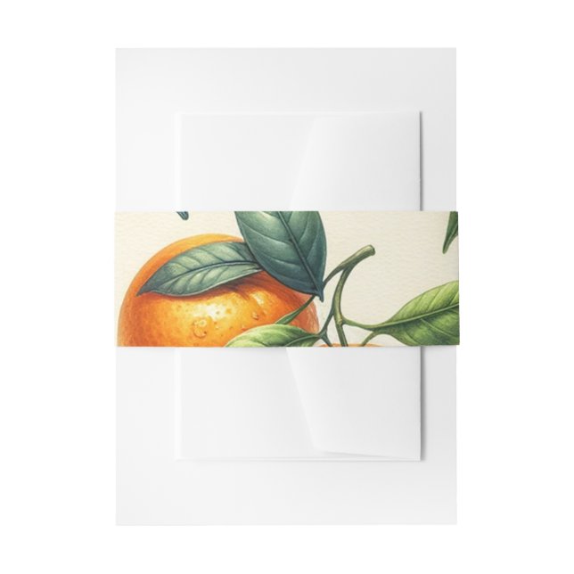 Watercolor Citrus Orange Leaves Wedding  Invitation Belly Band (Front Example)