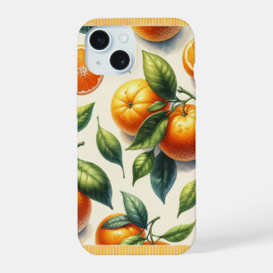 Watercolor Citrus Orange Leaves Wedding iPhone 15 Case