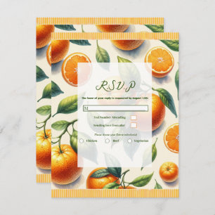 Watercolor Citrus Orange Leaves Wedding RSVP Invitation