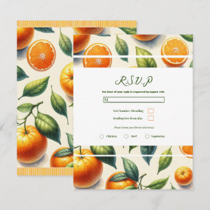Watercolor Citrus Orange Leaves Wedding RSVP Invitation
