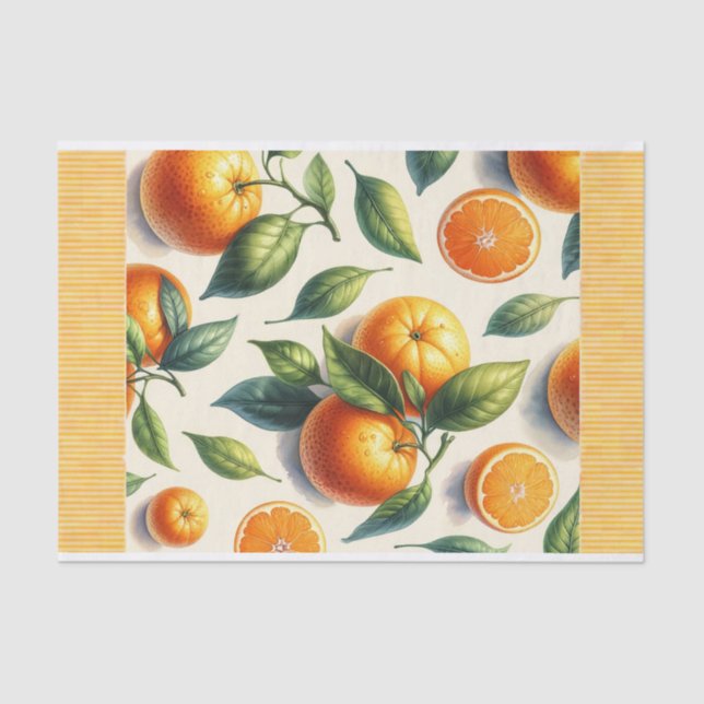 Watercolor Citrus Orange Leaves Wedding Tissue Paper (Front)