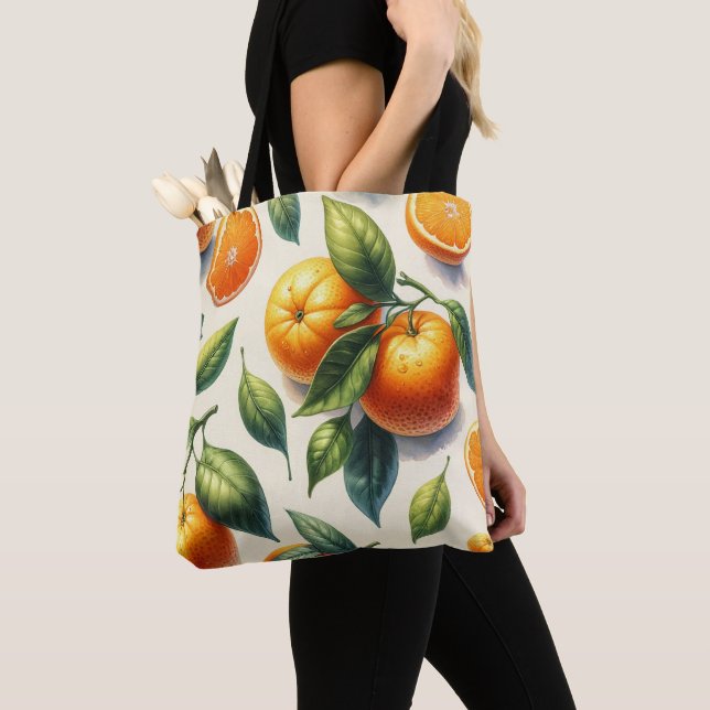 Watercolor Citrus Orange Leaves Wedding Tote Bag (Close Up)