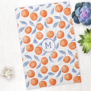 Watercolor Citrus Orange Mediterranean Monogram Tea Towel