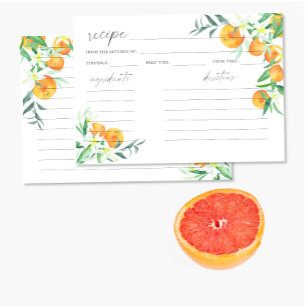 Watercolor citrus orange - recipe card