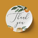 Watercolor citrus orange script wedding thank you classic round sticker<br><div class="desc">Watercolor citrus thank you sticker with orange,  greenery and elegant script for botanical garden wedding. Suitable for Birthday / Anniversary / Rehearsal dinner / Bridal Shower / Bachelorette party. Please contact me if you need additional items.</div>