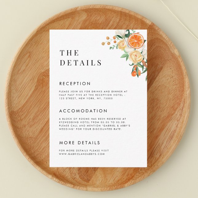 Watercolor Citrus Orange Tangerine Wedding Details Enclosure Card (Creator Uploaded)