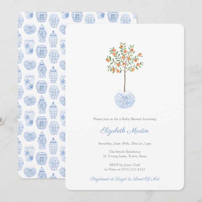 Watercolor Citrus Orange Tree Baby Boy Shower  Invitation (Front/Back)