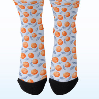 Watercolor Citrus Oranges Mediterranean Pale Blue Socks
