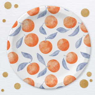 Watercolor Citrus Oranges Mediterranean Paper Plate