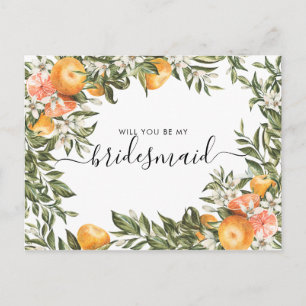 Watercolor Citrus Orchard   Be My Bridesmaid Postcard