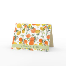 Watercolor Citrus Pattern Folded Thank You Card