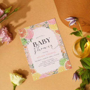 Watercolor Citrus Pink Baby Shower Invitation