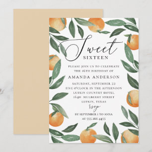 Watercolor citrus Sweet 16. Floral garden orange  Invitation